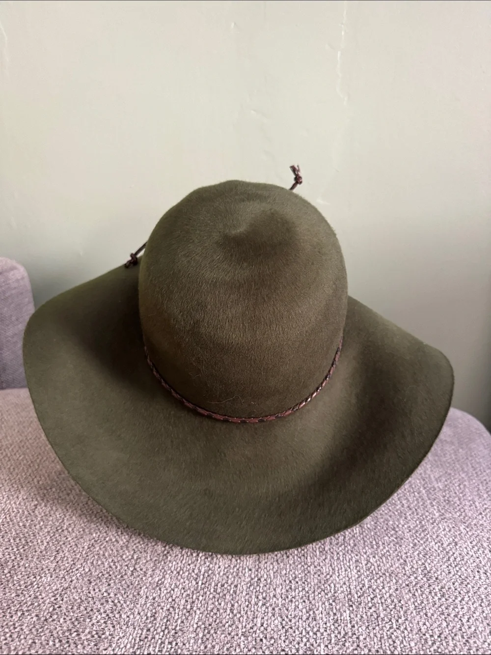 ADORA NWT 100% Wool Olive Brown Floppy Cowboy Hat with Braided Band